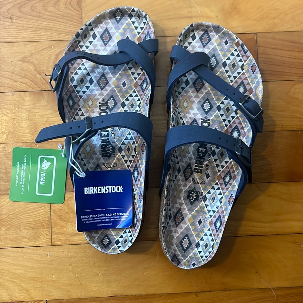 Brand New with Tags Birkenstock Mayari Birko-Flor Navy Sandals Size 8/ EU 38